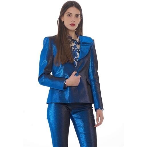 Moschino boutique giacca donna in tessuto lurex con rouches blu / 40