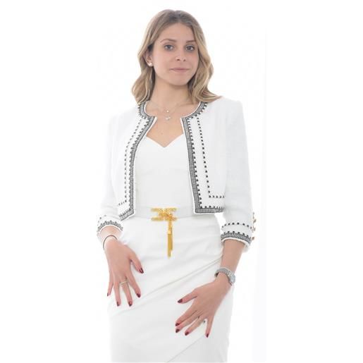 Elisabetta Franchi giacca donna in tweed ricamato bianco / 42