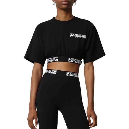 Napapijri t shirt donna s box crop wide con stampa nero / xs