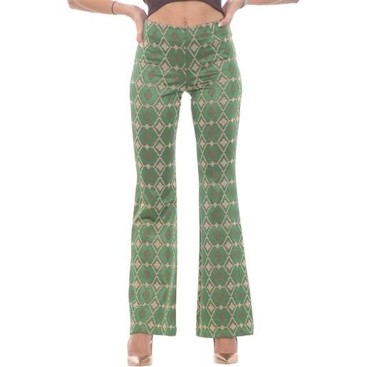 Dixie pantaloni donna in maglia fantasia losanghe verde / s