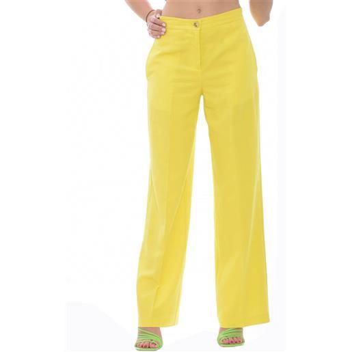 Vicolo pantaloni donna in misto lino giallo / m
