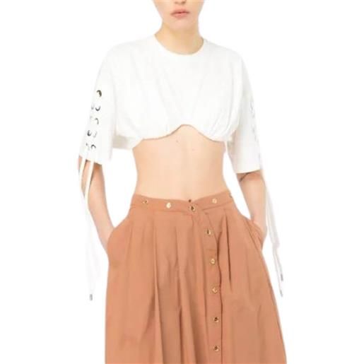 Pinko top donna crop con stringhe intrecciate miami bianco / s