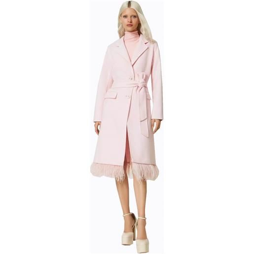 Twinset Milano cappotto donna con piume sul fondo rosa / 40