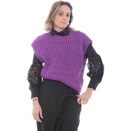 Vicolo gilet donna in maglia grossa viola / tu