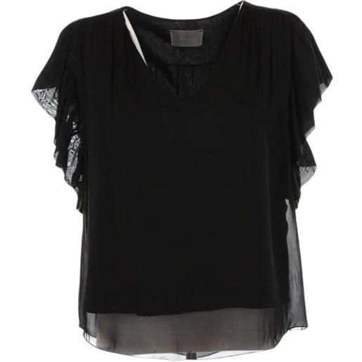 Kaos blusa donna con rouches nero / 46