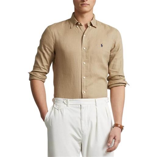 Polo Ralph Lauren camicia uomo in lino botton down kaki / m