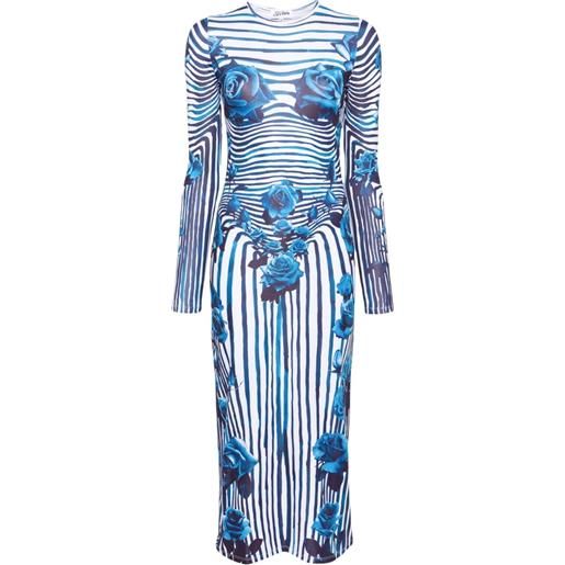 Jean Paul Gaultier abito midi flower body morphing - bianco