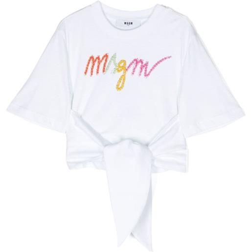 MSGM t-shirt con perline e strass sul logo bianco / 8a