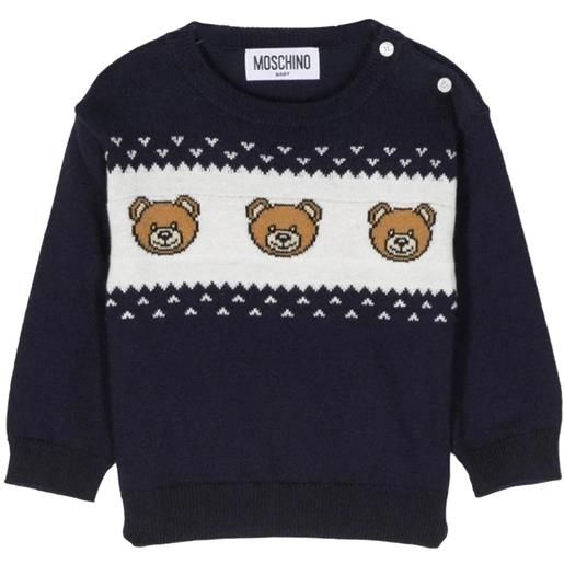 MOSCHINO BABY maglia con tre teddy bear blu / 9-12m