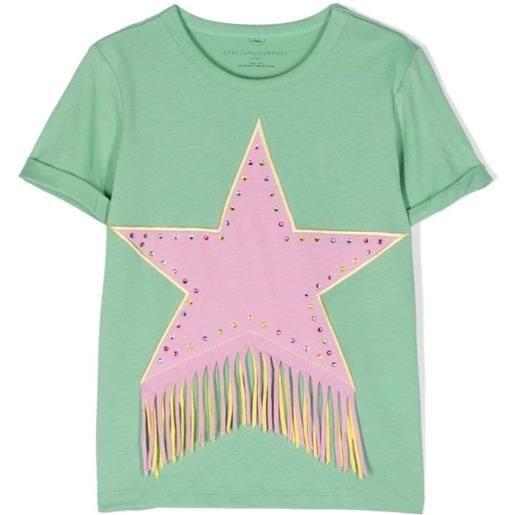 STELLA MCCARTNEY KIDS t-shirt con stella e frange verde / 2a