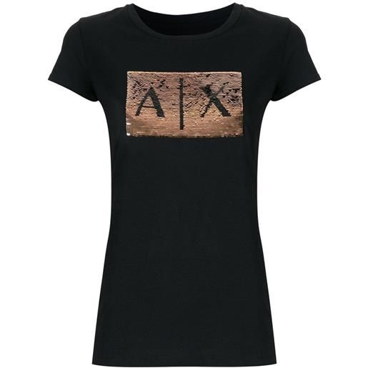 ARMANI EXCHANGE t-shirt con logo a pailettes nero / s
