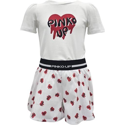 PINKO set t-shirt e pantaloncini con cuoricini logati bianco / 18m