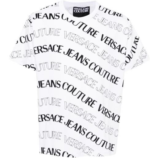 VERSACE JEANS COUTURE t-shirt con logo stampato all-over bianco / s
