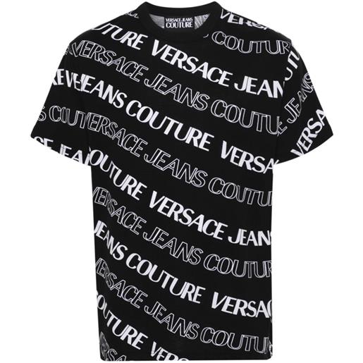 VERSACE JEANS COUTURE t-shirt con logo stampato all-over nero / s