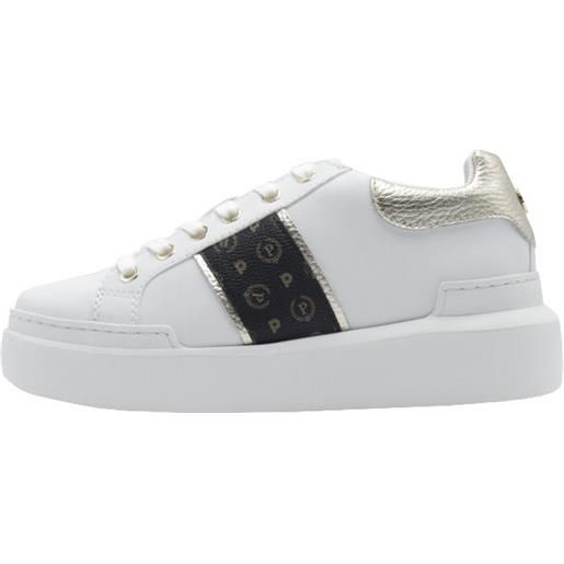 Pollini sneakers donna heritage bianco con nastro monogram oro 40