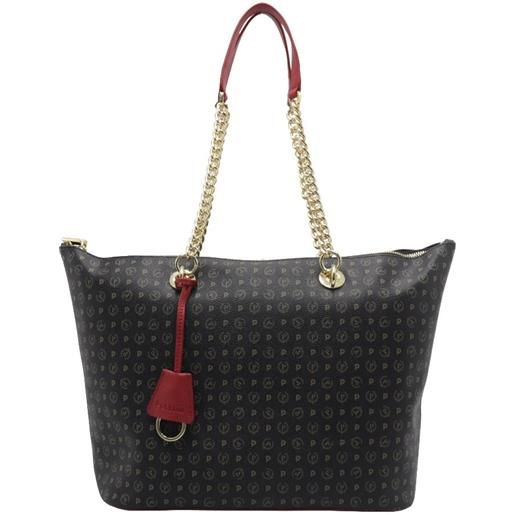 Pollini borsa grande a tracolla catena heritage stampa logo all over monogram nero-rosso default title