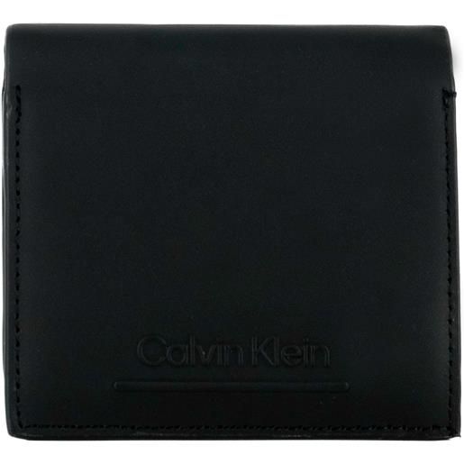 Calvin Klein portafoglio uomo trifold in pelle con porta monete nero