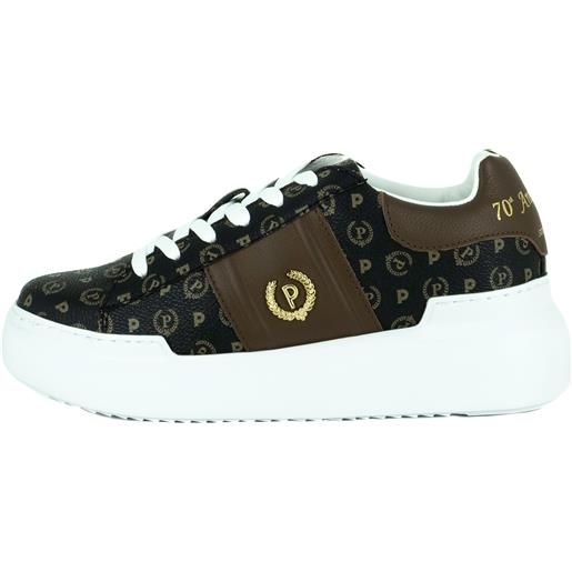 Pollini sneakers donna heritage nero con nastro logato marrone 37