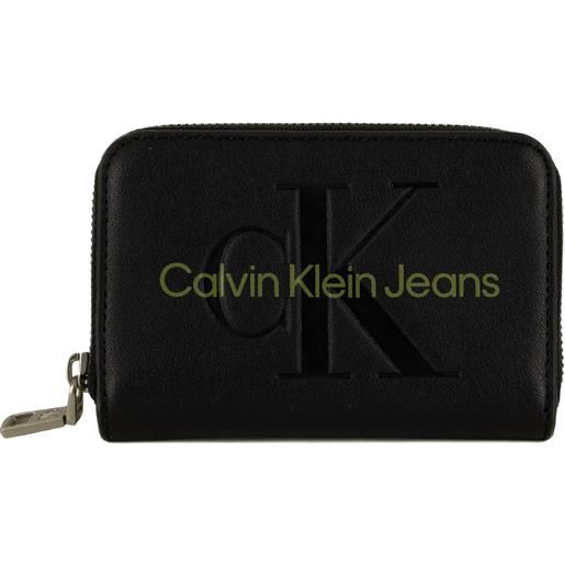 Calvin klein jeans portafoglio da donna zip around con logo ckj nero