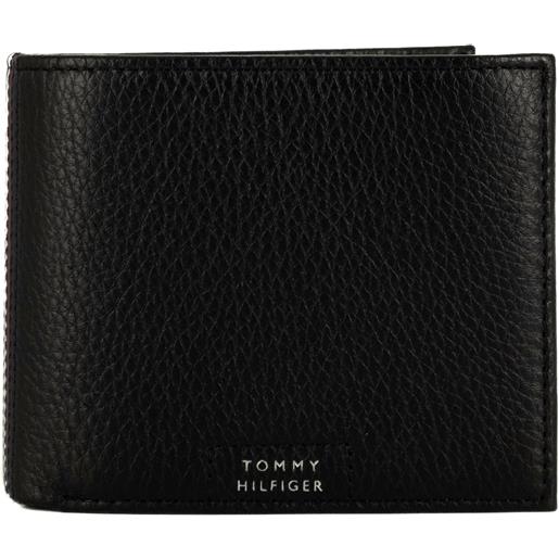 Tommy hilfiger portafoglio in pelle con porta monete e carte di credito nero