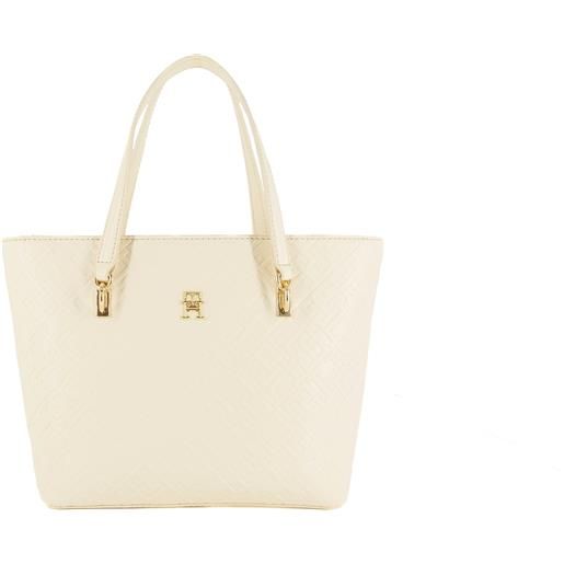 Tommy hilfiger borsa tote monogram con tracolla beige