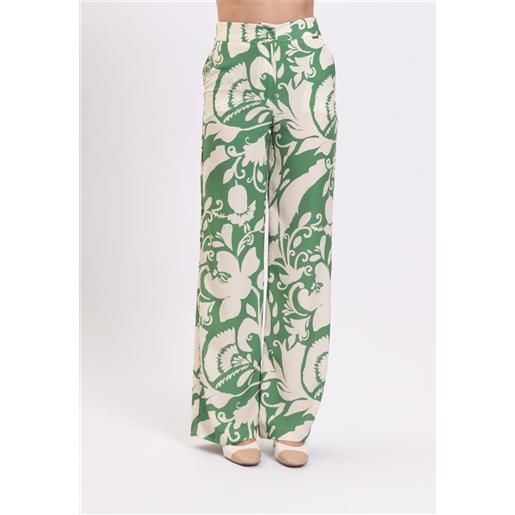 KOCCA pantalone a fantasia floreale yanette verde e bianco kocca 40 / verde-bianco