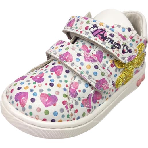 Sneakers bambina bianco/rosa con cuori, strass e fiore giallo - primigi