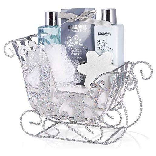 Brubaker cosmetics - 6 pezzi set per la cura - winter wonder - set regalo di bellezza - profumo di vaniglia - con slitta glitterata argento
