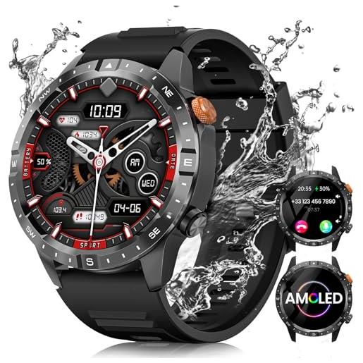 BANLVS smartwatch uomo, 1,43 amoled display orologio smartwatch con chiamate bluetooth, 70+ sport fitness tracker con 24h cardiofrequenzimetro, spo2, sonno, notifiche whats. App ip68 android ios nero