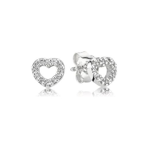 Pandora timeless orecchini a bottone con cuore aperto in argento con zirconia cubica
