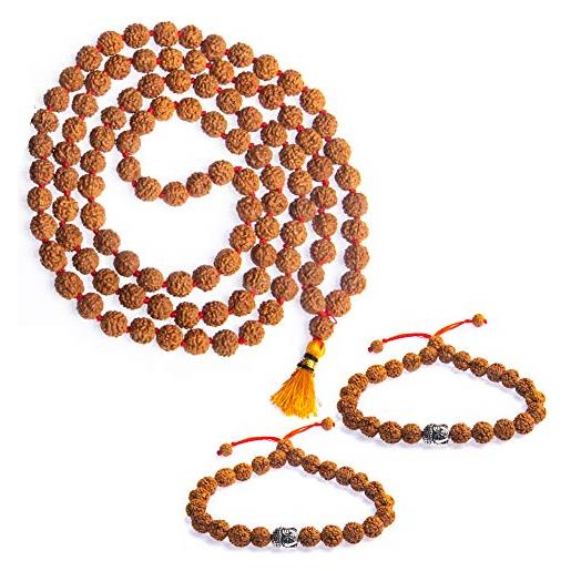 Wonder Care authentic rudraksh mala-5 face 108 + 1 pearl - real himalayan rudraksha seeds ornamento religioso rosario japa mala collana - importato dal nepal