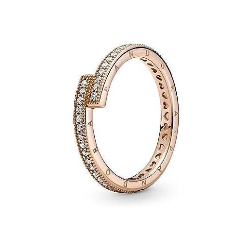 Pandora signature anello con sovrapposizione brillante placcato in oro rosa 14 k con zirconi cubici trasparenti, 56