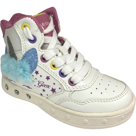 Sneakers skylin bambina alta unicorno white-multicolor con luci - geox