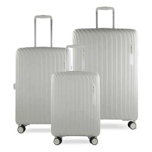 bugatti hera valigia rigida 3 pezzi set con 4 ruote, valigia da viaggio leggera, crema