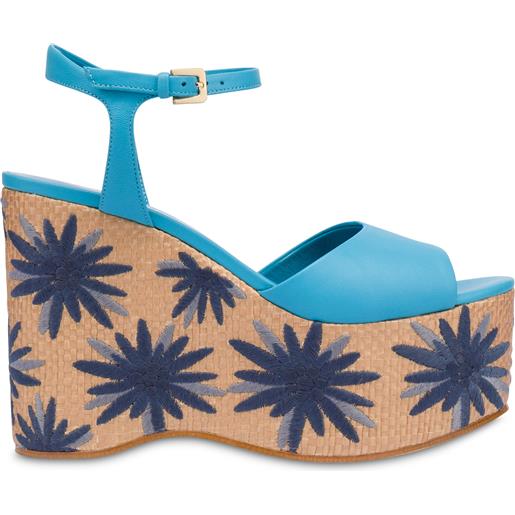 POLLINI sandali con zeppa ricamata desert rose - azzurro