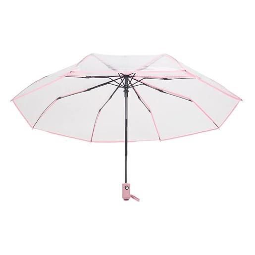 ThreeH ombrello da viaggio pieghevole trasparente mini compatto ombrello a cupola con apertura e chiusura automatica per donne e bambini, rosa