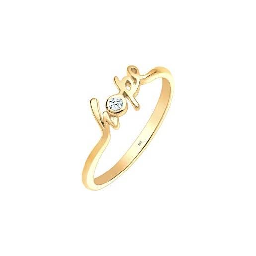 Elli anello da donna in oro giallo 585 (0,03 ct) bianco taglio brillante, misura 54 (17,2), 58, sfaccettatura, diamante