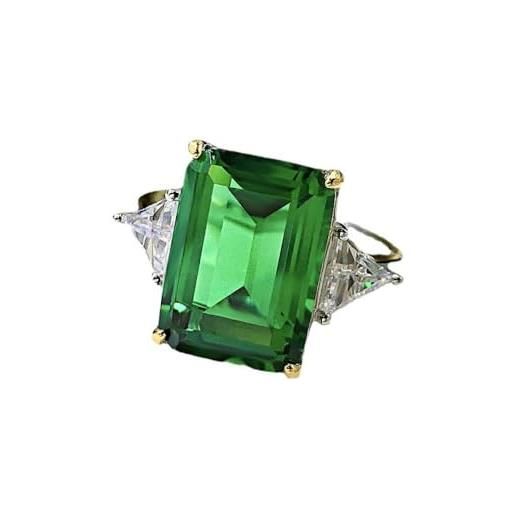 YILDEX anelli d'argento s925 da donna 10 * 14 anelli di gemma verde quadrati anelli di abbigliamento quotidiano romantici semplici, verde, 6