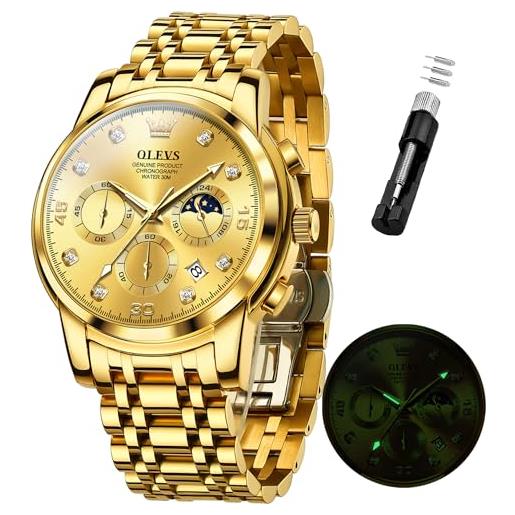 OLEVS orologi per gli uomini diamond luxury dress cronografo orologio al quarzo business casual data fase lunare orologio da uomo impermeabile luminoso acciaio inossidabile maschio orologio, tutti gli