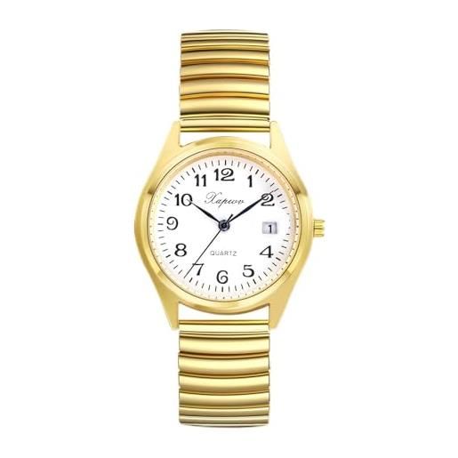 JewelryWe orologio da polso da donna, elegante, analogico, al quarzo, con quadrante digitale e cinturino in lega elastica, oro/argento, 1-acciaio inox-oro-2, bracciale