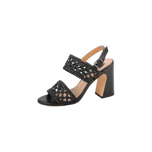QUEEN HELENA sandali con tacco largo con cinturino scarpe eleganti donna zm9678 (nero, 38)
