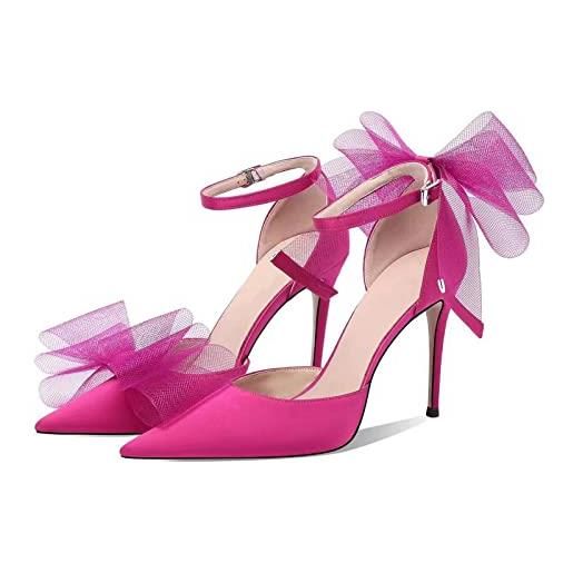 Voviggiw décolleté con tacco a spillo con fiocco rosa scarpe con tacco in a punta scarpe eleganti da donna décolleté punta chiusa cinturino alla caviglia con punta a punta rosa caldo mark taglia 36