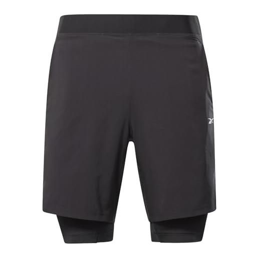 Reebok ts 2-in-1 epic short - pantaloncini da uomo, uomo, pantalone corto, 4064047849936, nero, s