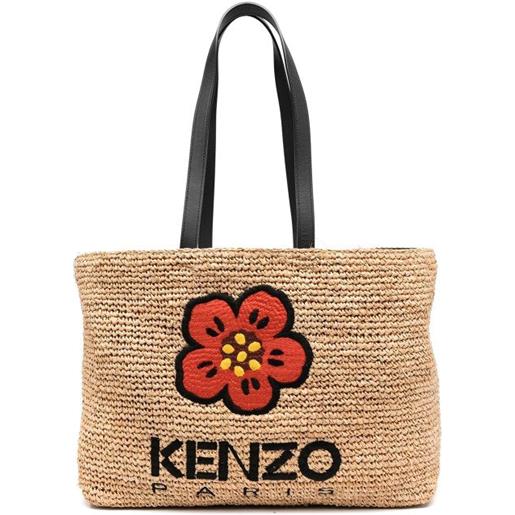 Kenzo borsa in paglia con fiore boke e logo