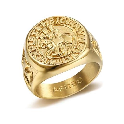 BOBIJOO JEWELRY - anello anello sigillo templare croce di cristo è stato consegnato il sigillo militum millitum acciaio, oro placcato - 29 (13 us), d'oro - acciaio inossidabile 316