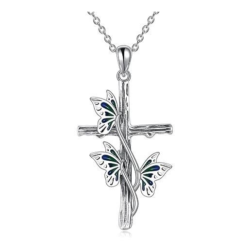 YFN collana da donna con ciondolo a forma di farfalla, in argento sterling, con conchiglia di abalone, argento sterling, pietra di luna
