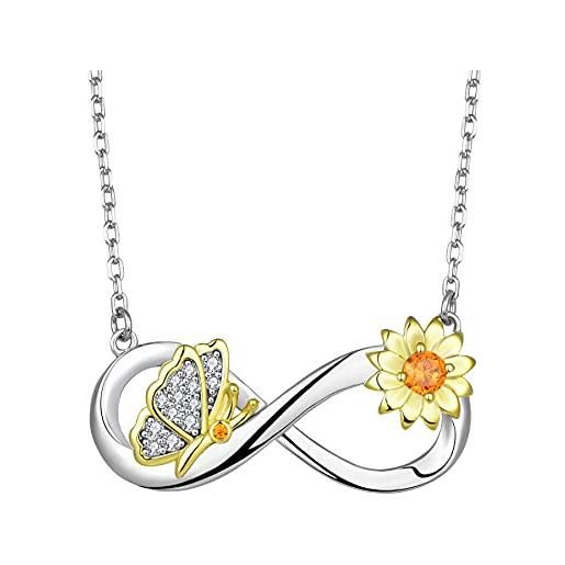 FJ collana farfalla argento 925 collana infinito ciondolo girasole gioielli regalo per donna