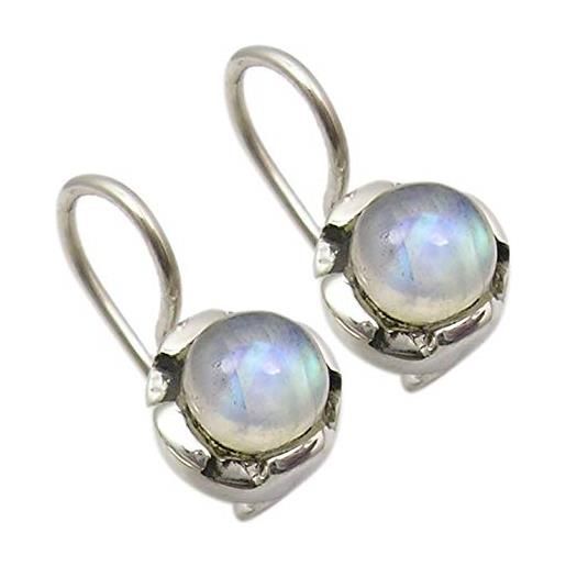 SilverStarJewel orecchini pendenti in argento massiccio 925 con pietra di luna naturale arcobaleno tcw 1,8 1,8 cm