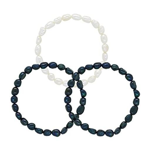 PEARLS & COLORS NATURAL FINE PEARLS pearls & colors - set di 3 bracciali di perle d'acqua dolce barocche 6-7 mm - qualità aaa+ - elastic hr®- gioiello da donna