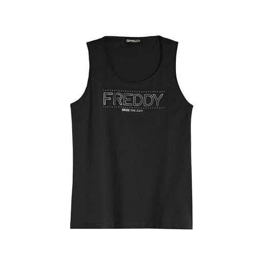 FREDDY - canotta da donna in jersey con maxi logo metallizzato, donna, nero, large
